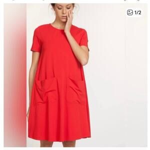 COS A-Line Pocket Dress | Hot Red | Cotton Blend | Size Medium